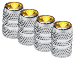 Colored Tip Valve Caps - Amber, Chrome Finish, 4-Pack