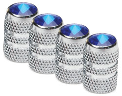Colored Tip Valve Caps - Blue, Chrome Finish, 4-Pack