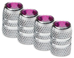 Colored Tip Valve Caps - Purple, Chrome Finish, 4-Pack