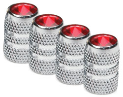Colored Tip Valve Caps - Red, Chrome Finish, 4-Pack