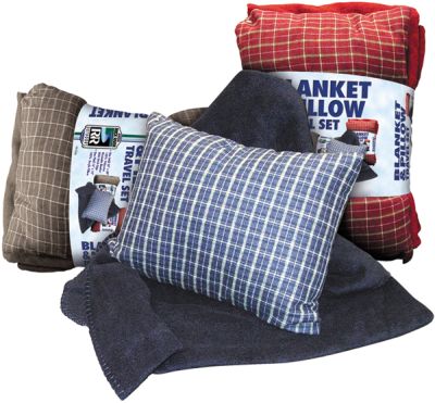 Travel set includes plaid pillow & solid throw